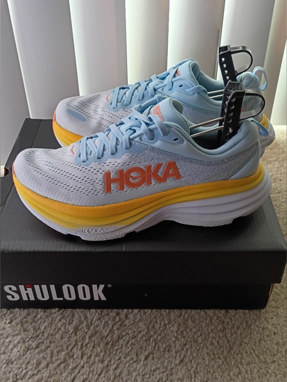 Hoka Women's Sky Blue and Orange Accent Athletic Running Shoes
